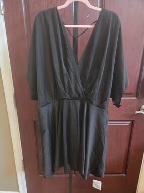 ASOS Design Curve Black Faux Wrap Kimono Sleeve Empire Waist Mini Dress SZ 18
